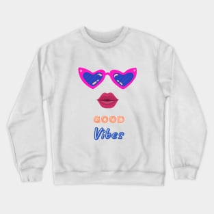 Good Vibes positive wave. Pink Sunglasses and girly Red Lips Crewneck Sweatshirt